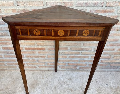 Mid-Century French Modernist Triangular Wooden Side Table with Marquetry, 1950s-NOU-1733656