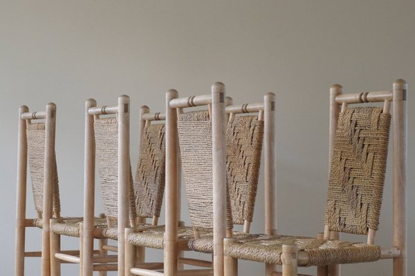 Mid-Century French Naturalist Woven Chairs in Solid Elm by Pierre Chapo, 1960s, Set of 6-MXF-950920