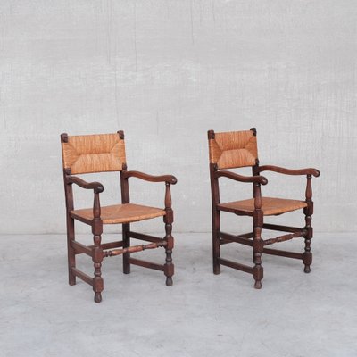 Mid-Century French Oak and Rush Armchairs, Set of 2-JRP-1115073