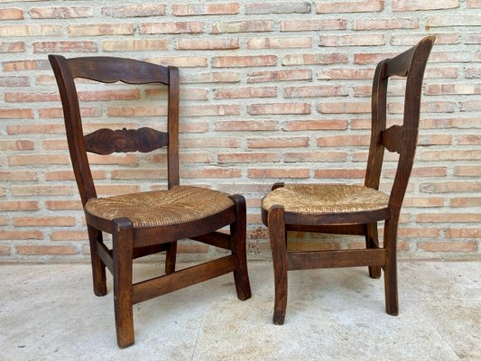 Mid-Century French Oak and Rush Chairs with Natural Fibers Seats, Set of 2-NOU-1141764