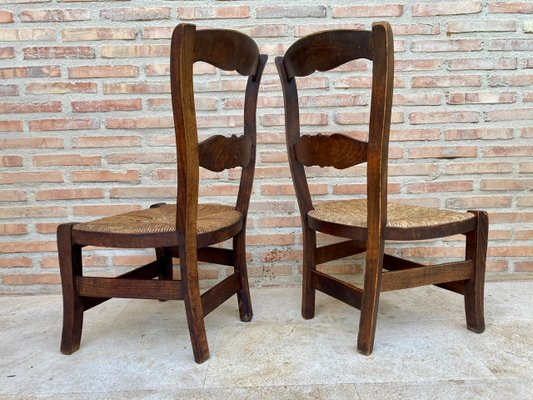 Mid-Century French Oak and Rush Chairs with Natural Fibers Seats, Set of 2-NOU-1141764