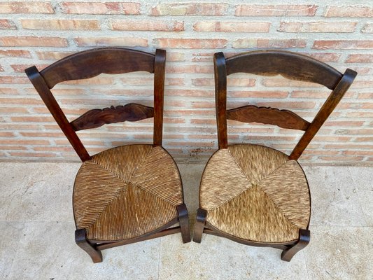 Mid-Century French Oak and Rush Chairs with Natural Fibers Seats, Set of 2-NOU-1141764