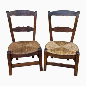 Mid-Century French Oak and Rush Chairs with Natural Fibers Seats, Set of 2-NOU-1141764