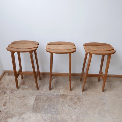 Mid-Century French Oak Bar Stools by Guillerme et Chambron, Set of 3-JRP-996762