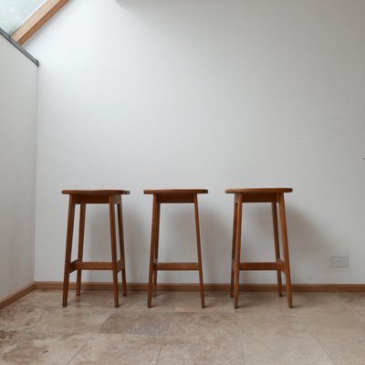 Mid-Century French Oak Bar Stools by Guillerme et Chambron, Set of 3-JRP-996762