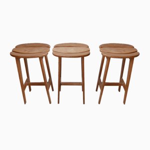 Mid-Century French Oak Bar Stools by Guillerme et Chambron, Set of 3-JRP-996762