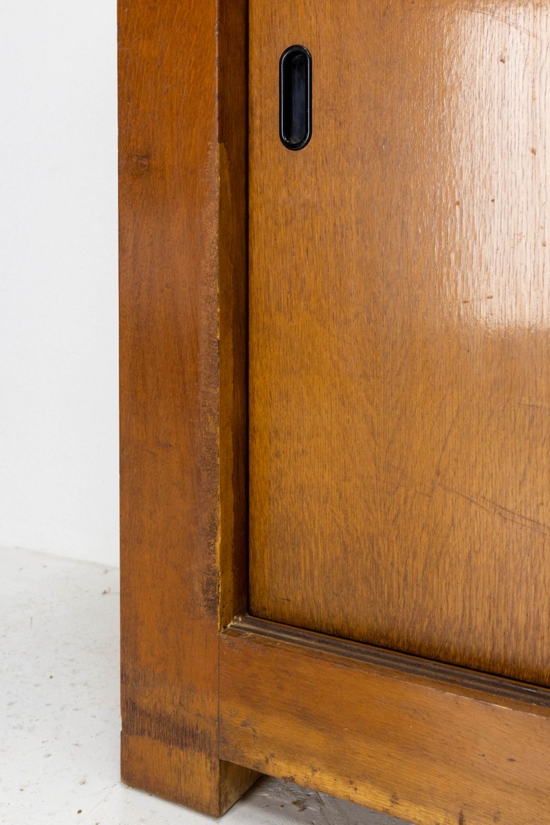 Mid-Century French Oak Buffet Enfilade Sideboard Credenza with Four Sliding Doors