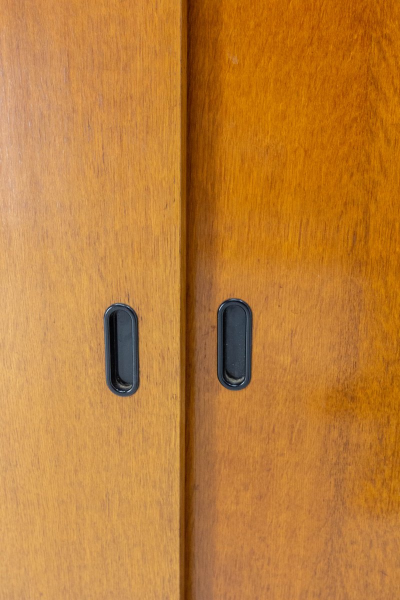 Mid-Century French Oak Buffet Enfilade Sideboard Credenza with Four Sliding Doors