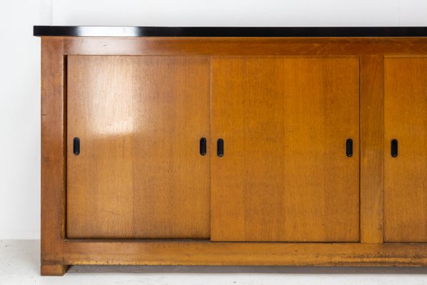 Mid-Century French Oak Buffet Enfilade Sideboard Credenza with Four Sliding Doors-RIU-1195634