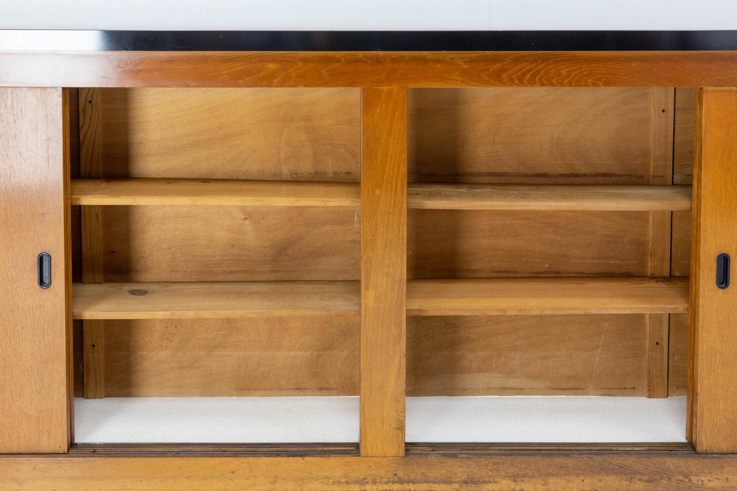 Mid-Century French Oak Buffet Enfilade Sideboard Credenza with Four Sliding Doors