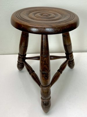 Mid-Century French Oak Tripod Stool in the Style of Charles Dudouyt, 1950s-WZZ-1447354