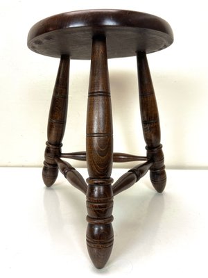 Mid-Century French Oak Tripod Stool in the Style of Charles Dudouyt, 1950s-WZZ-1447354