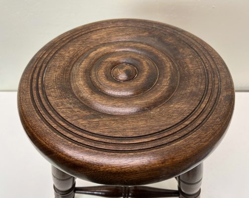 Mid-Century French Oak Tripod Stool in the Style of Charles Dudouyt, 1950s-WZZ-1447354