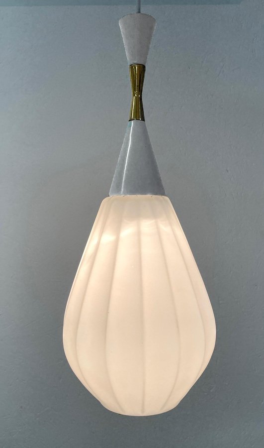 Mid-Century French Opaline Glass and Brass Drop-Shaped Light from Rispal, 1950s