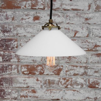 Mid-Century French Opaline Glass and Brass Pendant Lamp-BLS-715956