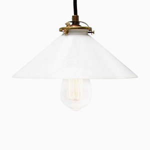 Mid-Century French Opaline Glass and Brass Pendant Lamp-BLS-715956