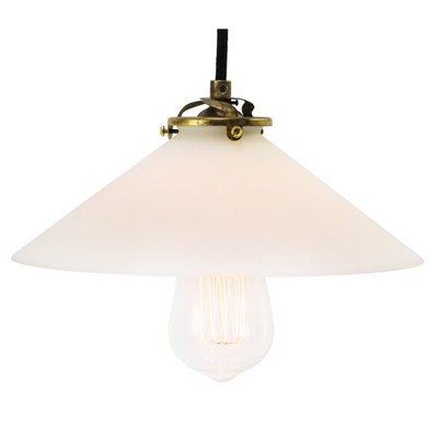 Mid-Century French Opaline Glass & Brass Ceiling Lamp-BLS-851753