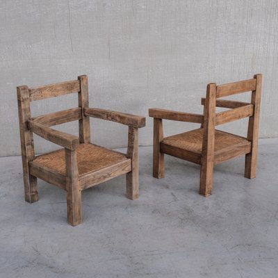 Mid-Century French Primitive Armchair in Oak and Rush-JRP-1253910