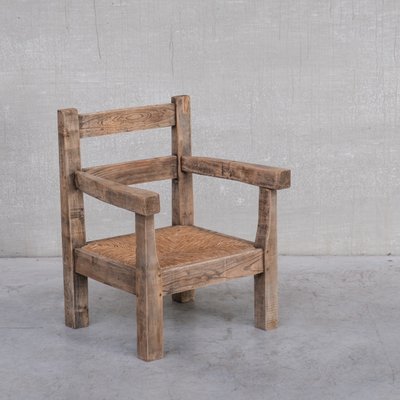 Mid-Century French Primitive Armchair in Oak and Rush-JRP-1253910