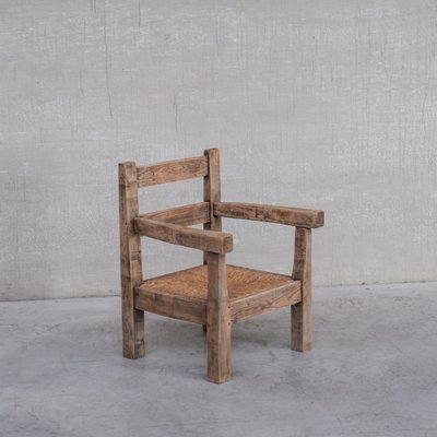 Mid-Century French Primitive Armchair in Oak and Rush-JRP-1253910