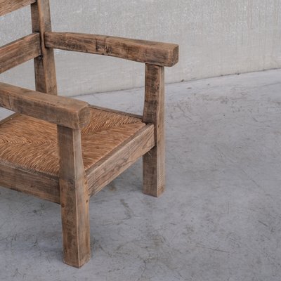 Mid-Century French Primitive Armchair in Oak and Rush-JRP-1253910