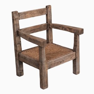 Mid-Century French Primitive Armchair in Oak and Rush-JRP-1253910