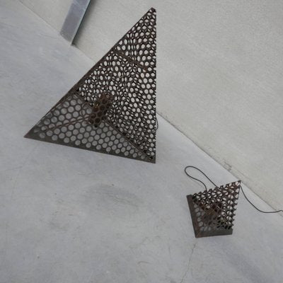 Mid-Century French Pyramid Geometric Floor and Table Lamp, Set of 2-JRP-1034555