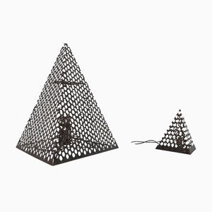 Mid-Century French Pyramid Geometric Floor and Table Lamp, Set of 2-JRP-1034555