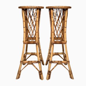 Mid-Century French Rattan and Bamboo Plant Stands, Set of 2-WZZ-1312043