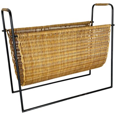 Mid-Century French Rattan Magazine Holder, 1950s-QZ-1343160