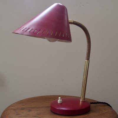 Mid-Century French Red Brass Gooseneck Table Lamp, 1950s-SY-2018522