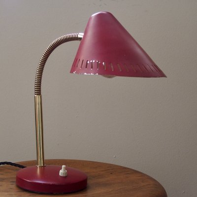 Mid-Century French Red Brass Gooseneck Table Lamp, 1950s-SY-2018522