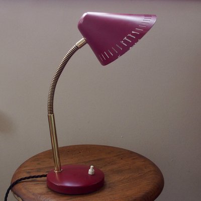 Mid-Century French Red Brass Gooseneck Table Lamp, 1950s-SY-2018522