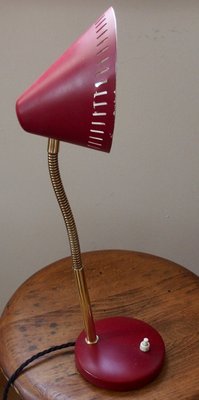 Mid-Century French Red Brass Gooseneck Table Lamp, 1950s-SY-2018522