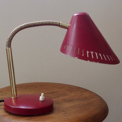 Mid-Century French Red Brass Gooseneck Table Lamp, 1950s-SY-2018522