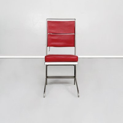 Mid-Century French Red Leather & Steel Chair by Jean Prouvé for Tecta, 1980s-GDD-1262235