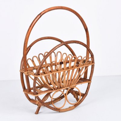 Mid-Century French Riviera Bamboo and Rattan Magazine Rack, 1960s-JDR-1125424