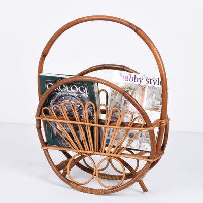 Mid-Century French Riviera Bamboo and Rattan Magazine Rack, 1960s-JDR-1125424