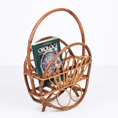 Mid-Century French Riviera Bamboo and Rattan Magazine Rack, 1960s-JDR-1125424