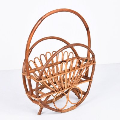 Mid-Century French Riviera Bamboo and Rattan Magazine Rack, 1960s-JDR-1125424