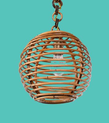 Mid-Century French Riviera Bamboo and Rattan Spherical Lamp, Italy, 1960s-JDR-1354075