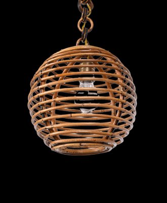 Mid-Century French Riviera Bamboo and Rattan Spherical Lamp, Italy, 1960s-JDR-1354075