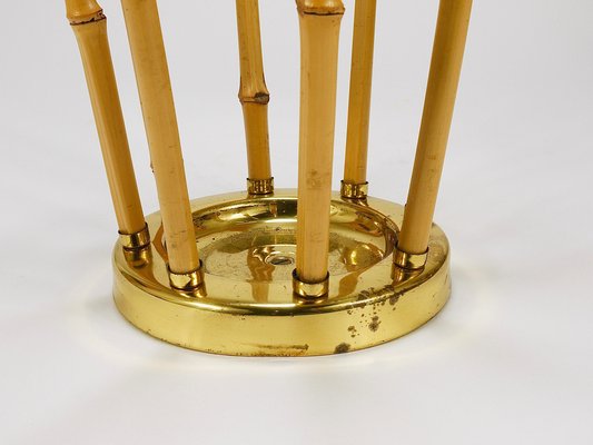 Mid-Century French Riviera Bamboo & Brass Umbrella Stand, Austria, 1950s-MWV-2031890