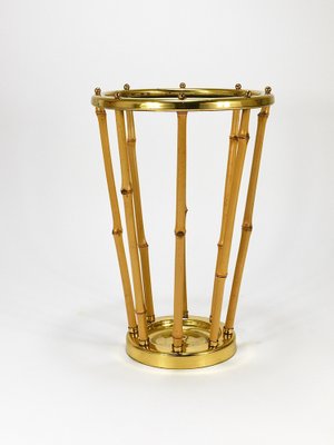 Mid-Century French Riviera Bamboo & Brass Umbrella Stand, Austria, 1950s-MWV-2031890