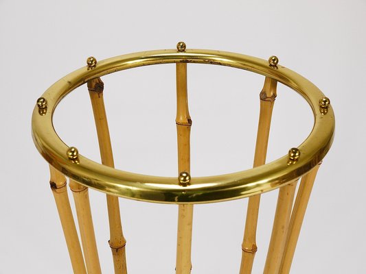 Mid-Century French Riviera Bamboo & Brass Umbrella Stand, Austria, 1950s-MWV-2031890