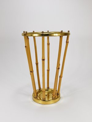 Mid-Century French Riviera Bamboo & Brass Umbrella Stand, Austria, 1950s-MWV-2031890