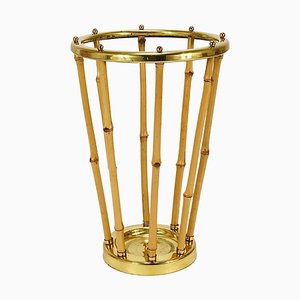 Mid-Century French Riviera Bamboo & Brass Umbrella Stand, Austria, 1950s-MWV-2031890