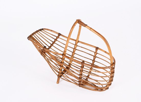 Mid-Century French Riviera Bamboo & Rattan Magazine Rack, Italy, 1960s-JDR-1343292