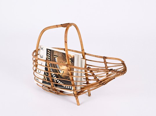 Mid-Century French Riviera Bamboo & Rattan Magazine Rack, Italy, 1960s-JDR-1343292