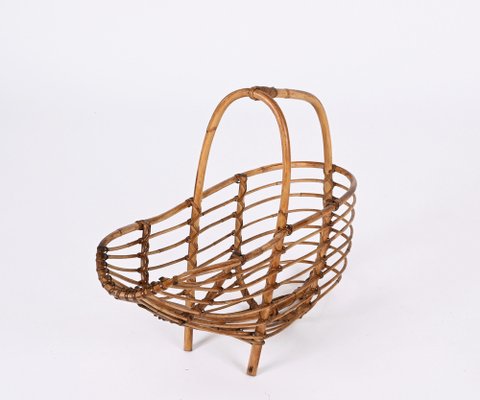 Mid-Century French Riviera Bamboo & Rattan Magazine Rack, Italy, 1960s-JDR-1343292